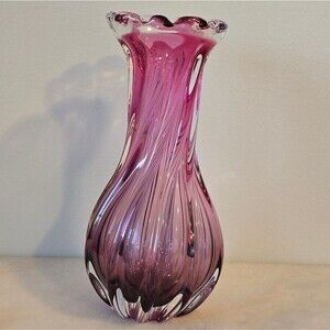 Vintage Art Glass Chech Vase By Josef Hospodka Sklo Pink Mid Century Modern